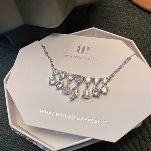 NWT “Diamond” cubic zarconia necklace in rhodium plating 18” with extender
